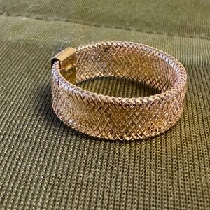 14K Vintage Solid Yellow Gold Mesh Stretch Ring Adjustable Made In Italy Sz 5-12